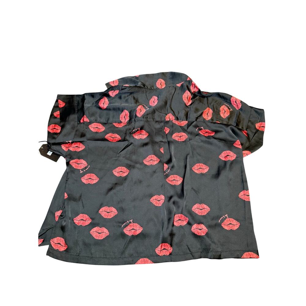 Midnight Bakery Kiss Print Satin Long Pajama Set, Black Red, Women's XL, NWT - Picture 10 of 11